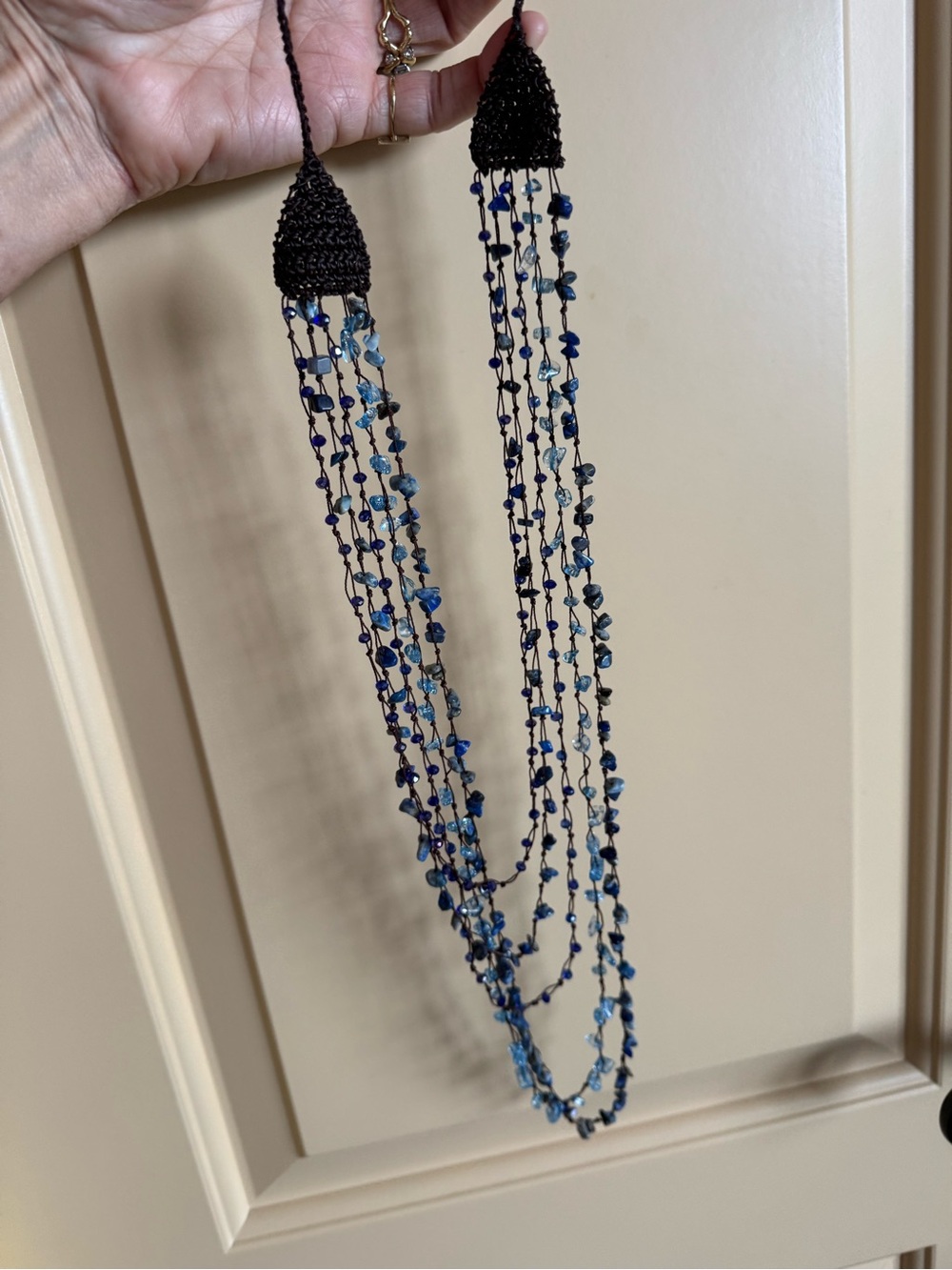Unique Handmade Multi-Strand Crochet and Blue Bead Necklace